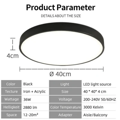 Abbildung von style home Deckenleuchte Deckenlampe Runde Leuchte, 36W, LED fest integriert, Warmweiß 3000K, Ø40*4cm, Schwarz, für Wohnzimmer Schlafzimmer Küche