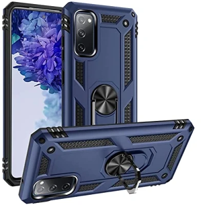 Abbildung von Verco Hybrid Armor Shiel Case für Samsung Galaxy S20 FE Hülle, extrem robust mit Magnet Fingerring Halter Handyhülle 5G Panzerhülle, Blau