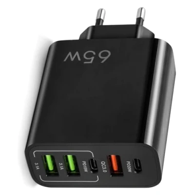 Abbildung von 65 W USB C Ladegerät, 5 Schnittstellen, Schnellladung, in 1 Dual Ladeblock, PD+QC, Schnellladegerät, kompatibel mit allen Mobiltelefonen