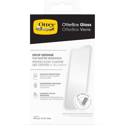Abbildung von OtterBox Glass Displayschutz für iPhone 16 Plus gehärtetes Glas, Schutz vor Brüchen, Kratzern und Stürzen, Keine Einzelhandelsverpackung