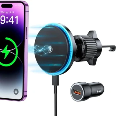 Abbildung von Rolgno für MagSafe Autohalterung Ladegerät, Handyhalterung Auto mit Ladefunktion, [Auto Alignment Schnellladung] Magnet Kompatibel iPhone 16/15/14/13 (QC3.0 Autoladegerät Inklusive)