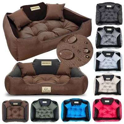 Abbildung von KING DOG Hundebett Kleine Hunde Waschbar Orthopädisches S 55 x 45 cm Hundekissen Haustierbett Hundekorb Hundecouch mit Hohem Rand Wasserdicht Material Silikon Füllung Braun