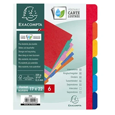 Abbildung von Exacompta 406E 20er Pack Premium Register für DIN A5 aus starkem Colorspankarton 6 teilig volle Höhe 22 x 17 cm vollfarbig Farben mit Indexseite zum selbstgestalten Trennblätter Trennstreifen