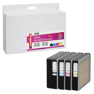 Abbildung von edding Druckerpatronen EDD 535 schwarz, cyan, magenta, gelb kompatibel zu Canon PGI 2500 XL BK/C/M/Y, 4er Set