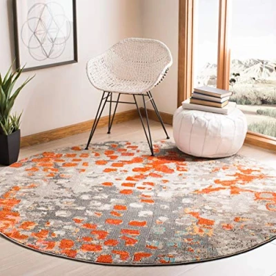 Abbildung von SAFAVIEH Moderner Schick Teppich für Wohnzimmer, Esszimmer, Schlafzimmer Madison Collection, Kurzer Flor, Grau und Orange, 122 X cm