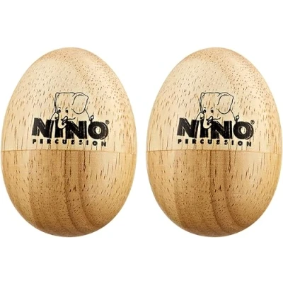Abbildung von Nino Percussion Wood Egg Shaker 2 kleine Rasseleier für Kinder ab 3 Jahren Musikinstrument Siam Eiche, Natur (NINO562 2)