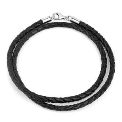 Abbildung von Materia Wickelarmband Unisex Leder geflochten Schwarz 34 44cm A35, Verschluss aus 925 Sterling Silber