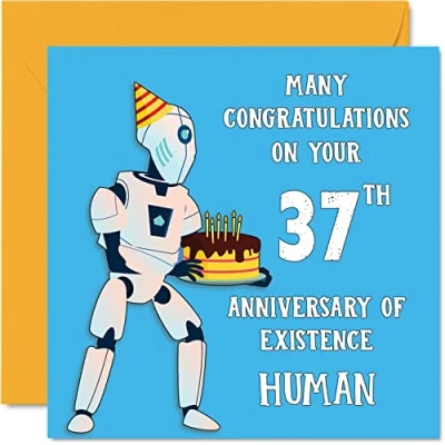 Abbildung von Lustige Geburtstagskarte zum 37. Geburtstag für Männer und Frauen Roboter Droide Happy Birthday Karte Vater, Mutter, Sohn, Tochter, Bruder, Schwester, Onkel, Tante, Cousin, 145 mm x mm,