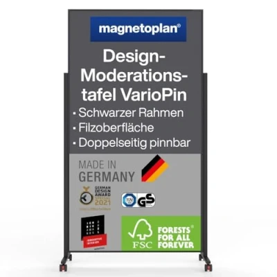 Abbildung von magnetoplan Design Moderationstafel VarioPin Filz, Rahmen schwarz grau