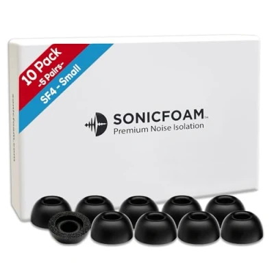 Abbildung von SONICFOAM Memory Schaum Ohrhörer Aufsätze Prämie Geräuschisolierung, Ersatz Ohrhöreraufsätze aus Schaumstoff, 10 Stück für In Ear Kopfhörer (S4 Klein, Schwarz)