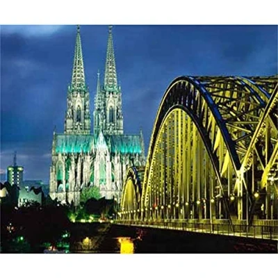 Abbildung von Diy 5D Diamond Painting Kits Kölner Dom Und Hohenzollernbrücke Nachtszenenbild Voll Mosaik Kreuzstich 50x60cm