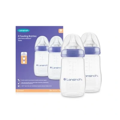 Abbildung von NaturalWave® Medium Flow Flasche mit Sauger, +3 Monate, 2 X 240 ml, Lansinoh