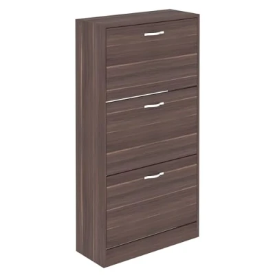 Abbildung von Vida Designs Schuhaufbewahrung Schuhschrank mit 3 Schubladen Schrank Pull Down Holz Möbel Einheit, Walnuss, H 118 x W 60 D 24 cm