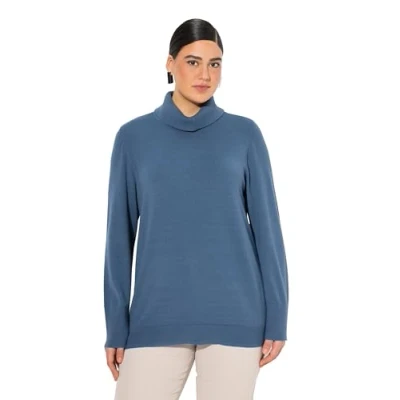 Abbildung von Ulla Popken Rollkragen Breite Langarm Strickpullover, Damen, Größe: 42/44, Ink blue