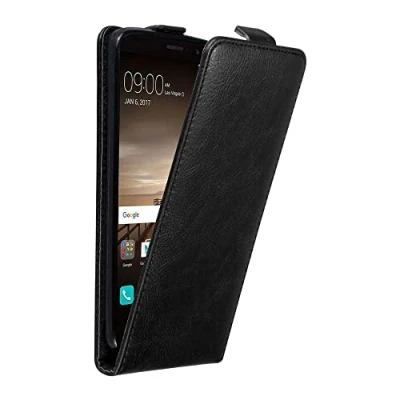 Abbildung von Cadorabo Hülle kompatibel mit Huawei Mate 9 Flip Design aus Premium Kunst Leder Klappbare Stoßfeste Magnetische Cover für Tasche in Schwarz