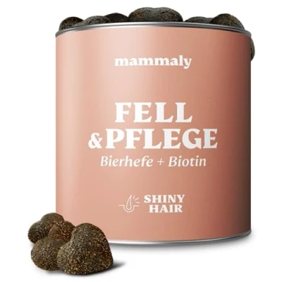 Abbildung von mammaly Fellpflege Leckerlis Hund mit Bierhefe &amp; Biotin 325g Shiny Hair Snacks gegen Haarausfall Juckreiz Hunde Probiotika Vitamin Komplex (C, E, D3, Beta Carotin, Zink) für glänzendes Fell