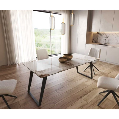 Abbildung von Esstisch Edge 200x100 Keramik Minas Melange Weiß Beige Metall Schräg Schwarz