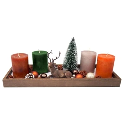 Abbildung von ZauberDeko Tablett Braun Adventsgesteck Hirsch Orange Kerzen Tannenbaum Weihnachten Deko 40cm