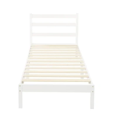 Abbildung von Amazon Basics Bettgestell aus massivem Kiefernholz mit geripptem Kopfteil, Einzelbett, 90 x 190 88 cm, Weiß