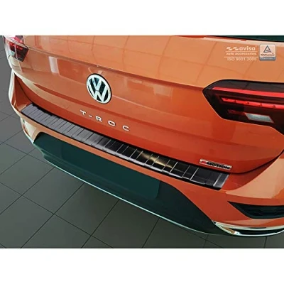 Abbildung von Schwarz Edelstahl Heckstoßstangenschutz kompatibel mit Volkswagen T Roc 2017 2022 &amp; Facelift inkl. Cabrio &#039;Ribs&#039;