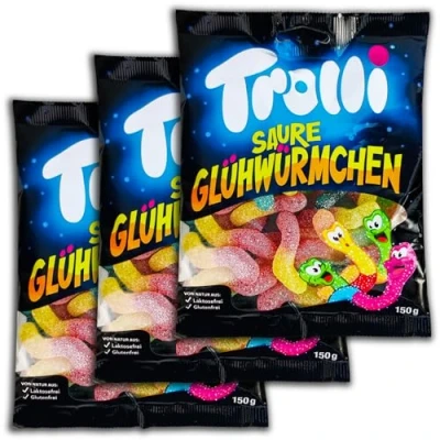 Abbildung von 3 er Pack Trolli saure Glühwürmchen 3x 150g Fruchtgummi
