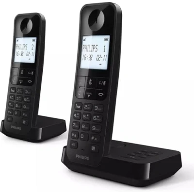 Abbildung von Philips Schnurlostelefon D2752B/12 DECT 2 Mobilteile Haustelefon Festnetz Rufnummernerkennung Schwarz