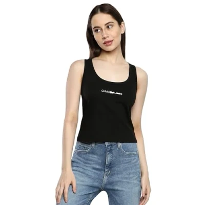 Abbildung von Calvin Klein Jeans Damen Tank Top Institutional Strappy aus Baumwolle, Schwarz (Ck Black), L