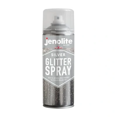 Abbildung von JENOLITE Glitzerspray Farbe Silberglitzer in klarem Versiegelungslack 400ml Klarlack mit feinem Glitzer Mehrflächenanwendung Ideal für Bilderrahmen, Spiegel, Ornamente &amp; Bastelprojekte