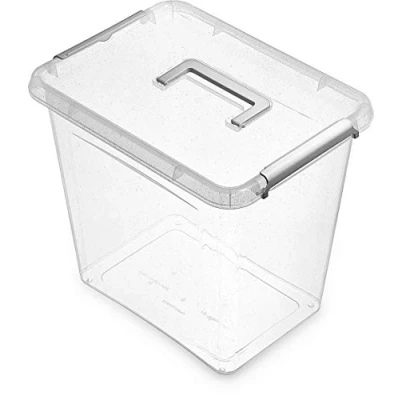 Abbildung von ANTIBACTERIAL* NanoBox mit Deckel, Clips und Griffen / antibakterielle Wirkung 30,0 Liter 39 x 29 35 cm Klar/Silber/Glitter