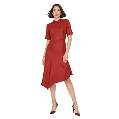 Abbildung von Trendyol Damen Woman Midi Bodycon Standing collar Woven Dress Kleid, Kirmizi Red, 40
