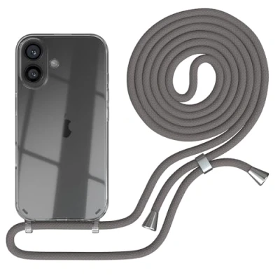 Abbildung von EAZY CASE Handykette kompatibel mit iPhone 16 Handyhülle Umhängeband, Handykordel Schutzhülle, Silikonhülle, Hülle Band, Stylische Kette für Smartphone, Anthrazit