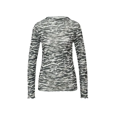 Abbildung von QS Leicht Transparentes MIT Alloverprint Langarmshirt, Damen, Größe: XS, Schwarz