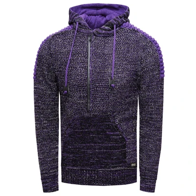 Abbildung von 1/2 Zip Grobstrick Kontrast Kapuzen Pullover