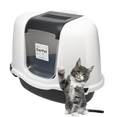 Abbildung von GarPet Katzenecktoilette Katzenklo Ecke platzsparende Eck Katzentoilette mit Deckel Ecktoilette