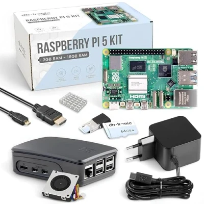 Abbildung von Raspberry Pi 5 8GB Starter Kit Black 27W USB C Netzteil Gehäuse mit Lüfter 64GB microSD 4K Micro HDMI Kabel 1m / RAM