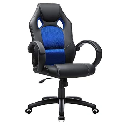 Abbildung von SONGMICS Racing Stuhl Bürostuhl Gaming Chefsessel Drehstuhl PU, schwarz blau, OBG56L