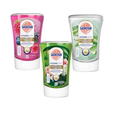 Abbildung von Sagrotan NoTouch Nachfüll Pack mit 3 Sorten (Aloe Vera Apfel &amp; Jasmin Brombeere)