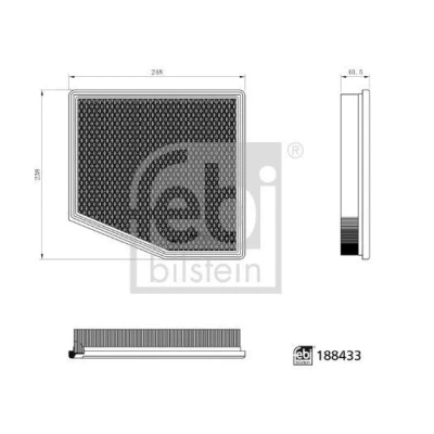 Abbildung von FEBI BILSTEIN 188433 Luftfilter 40,5mm 238mm 248mm Filtereinsatz CHRYSLER: Pacifica MPV