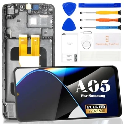 Abbildung von SRJTEK LCD Display für Samsung Galaxy A05 SM A055F, A055F/DS, A055M, A055M/DS Touchscreen Digitizer, Reparaturset, 6,7 Zoll mit Rahmen, Schwarz