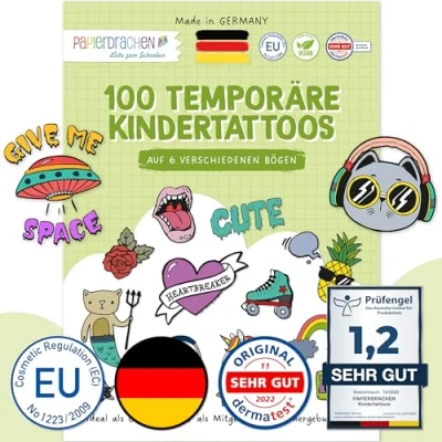 Abbildung von Papierdrachen Kindertattoo 100 hautfreundliche Kindertattoos, 100% vegan, geprüft &amp; made in Germany
