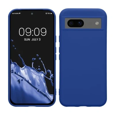 Abbildung von kwmobile Hülle kompatibel mit Google Pixel 8a gummierte TPU Silikon Handyhülle Schutzhülle für kabelloses Laden Case in Baltik Blau
