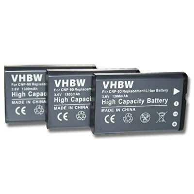 Abbildung von vhbw 3X Akku kompatibel mit Casio Exilim EX Serie H10, H20G, FH100, H15 HI Zoom Kamera (1300mAh, 3,6V, Li Ion)