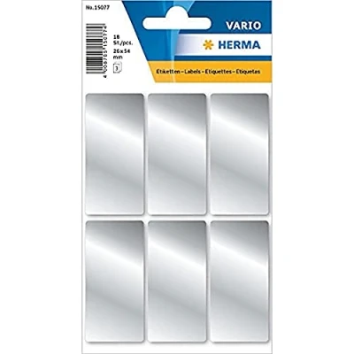 Abbildung von HERMA 15077 Vielzweck Etiketten silber, 18 Stück, 26 x 54 mm, 6 pro Bogen, selbstklebend, Haushaltsetiketten zum Beschriften für Kalender Planer, glänzend, blanko Papier Klebeetiketten Aufkleber