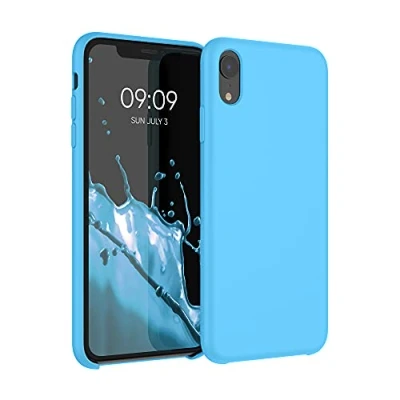 Abbildung von kwmobile Hülle kompatibel mit Apple iPhone XR Silikon Handy Case Handyhülle weiche Oberfläche kabelloses Laden Hellblau