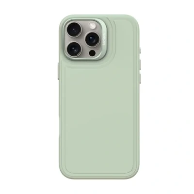Abbildung von DECODED Silicone Stacks Hülle für iPhone 16 Pro Max, MagSafe kompatibel, Premium Flüssig Soft Touch Material, Ganzkörper Schutzhülle, erhöhte Kanten zum Schutz von Bildschirm und Kamera, Mist Green