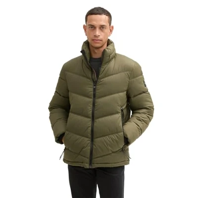 Abbildung von TOM TAILOR Herren 1042207 Pufferjacke mit verstaubarer Kapuze, 11848 Jungle Soil Green, 3XL