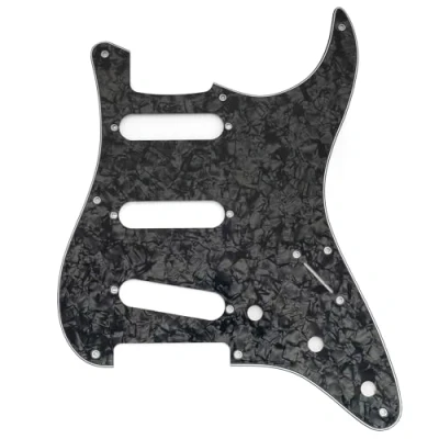 Abbildung von Musiclily Pro 8 Löcher ST Schlagbrett SSS Gitarren Pickguard für 2008 2019 China Squier Classic Vibe SQ CV 50s Reissue Vintage Strat Style E Gitarre, 4 lagig Black Pearl