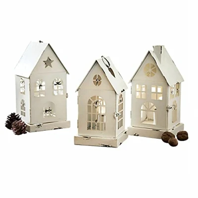 Abbildung von Loberon LED Laterne 3er Set Village, Festliche Mini Häuschen, Antik Finish, Weihnachtsbeleuchtung, Weihnachtsdekoration, Weihnachten, Eisen, weiß