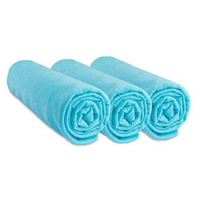 Abbildung von 3 Stück Spannbettlaken 70 x 140 cm Kinderbett 100% Baumwolle Jersey Türkis dehnbar atmungsaktiv Gesunder Schlaf Marke Easy Dore Öko Tex Label Qualität Made in Europe