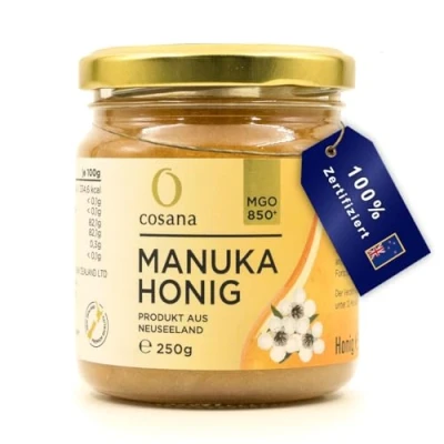 Abbildung von Cosana Manuka Honig 850 MGO + 250g 100% Pur im Glas Abgefüllt, versiegelt und zertifiziert in Neuseeland